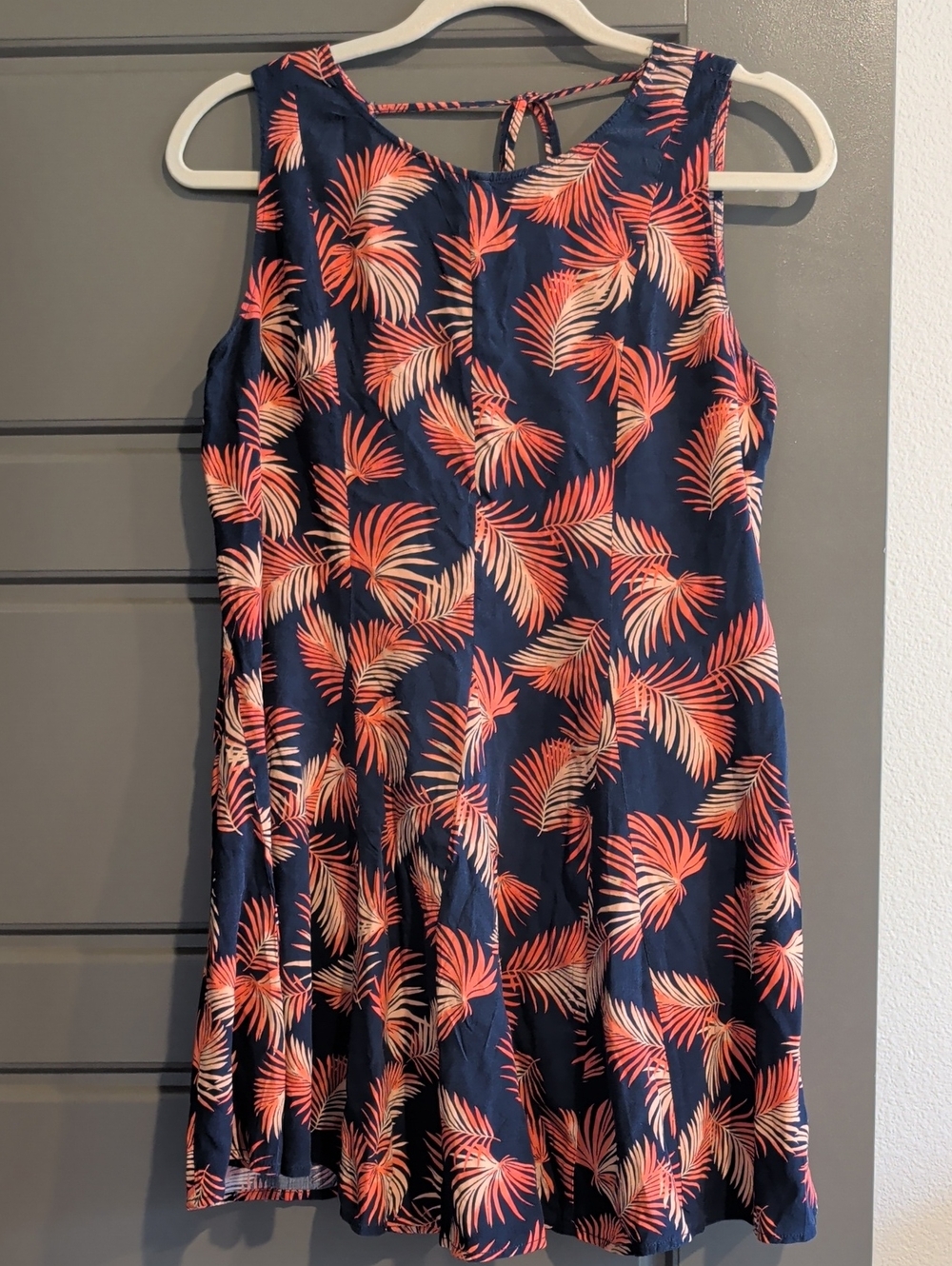 Forever 21 Navy Dress with Coral & Cream Palm Print
